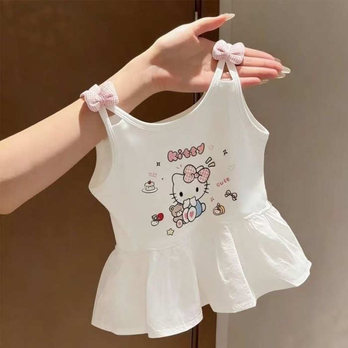 Summer New Style Cartoon Style Girl Children's Clothing Baby Cute Bow Sleeveless Vest T-shirt