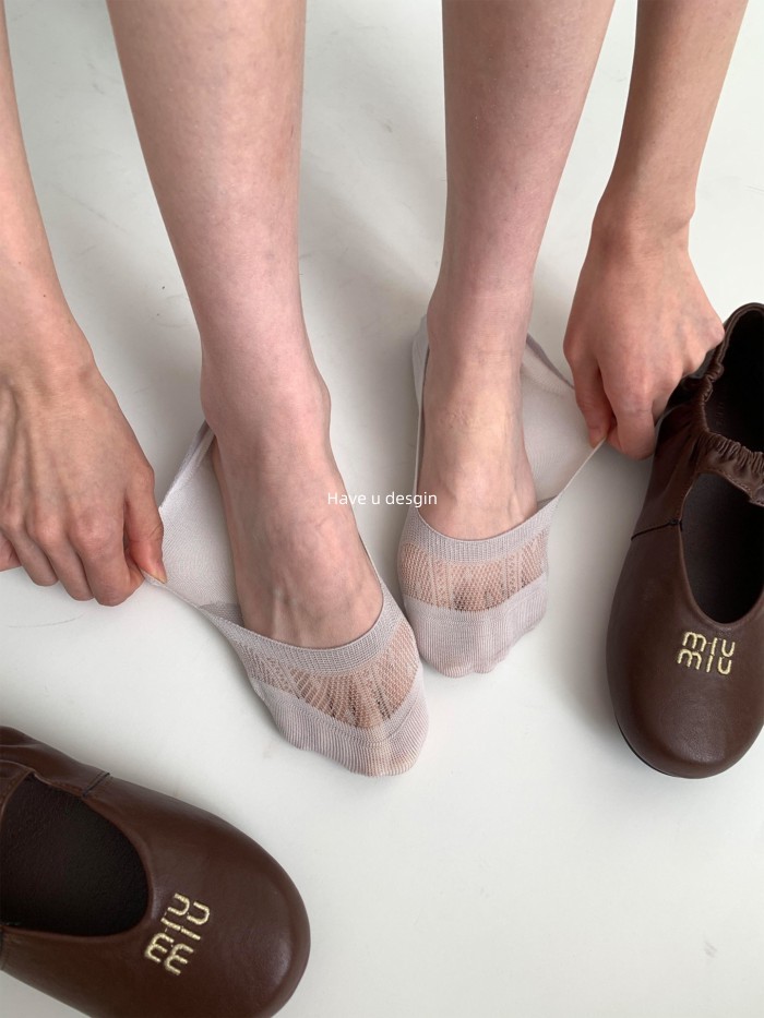 Have u desgin Summer Ultra-Shallow Mouth Can 't Fall Off Gót Chân Tất Vô Hình Nữ Lưới Mỏng Thoáng Khí Với Giày Cao Gót Muỗng Giày Tất Chân Rò Rỉ