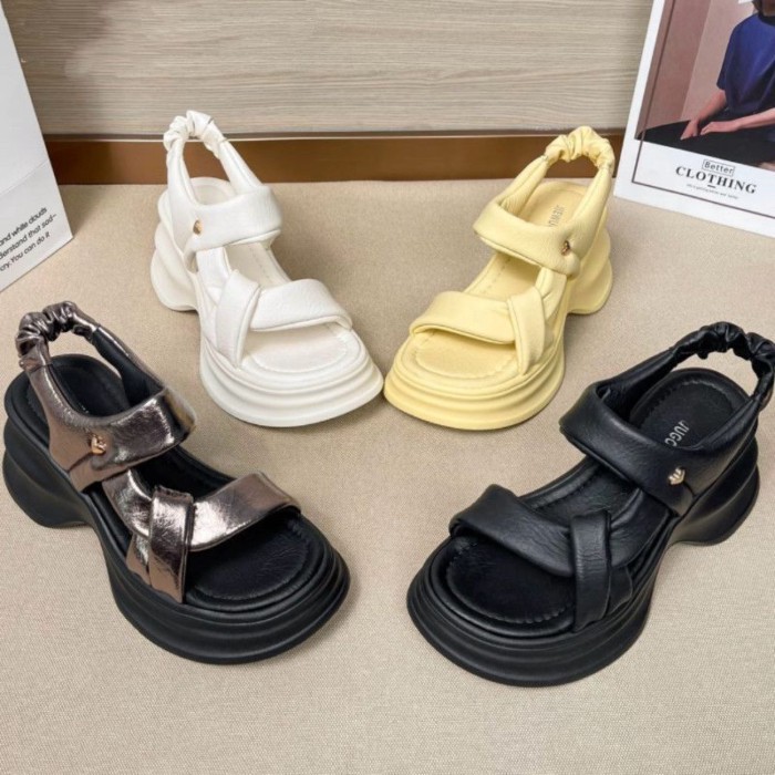 Mùa Hè Da Mềm Đế Dày Tăng Chiều Cao Giày Sandal Nữ Đa Năng Hở Mũi Miệng Cá La Mã Giày Đi Biển Cho N