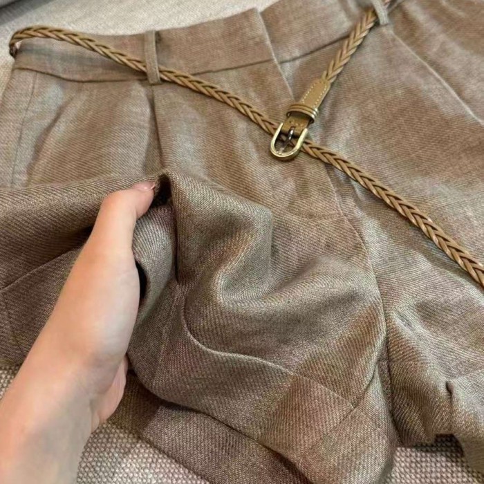 Quần short lưng cao mới đa năng màu cà phê phong cách cổ điển dành cho mùa hè, cạp cao, giảm