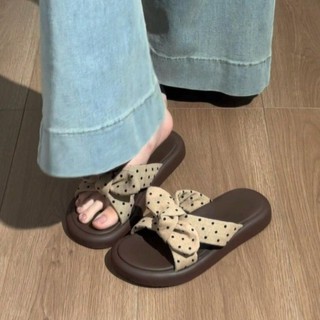 Thick-soled Slippers For Women's Summer Outer Wear, New Style With Skirt, Polka Dot Bow, Seas