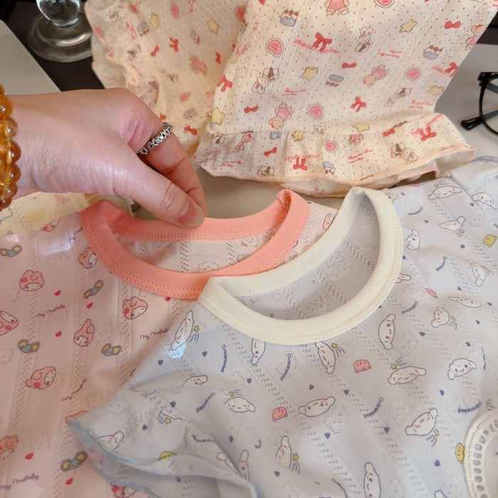 Bộ quần áo ngắn tay cotton nguyên chất dành cho bé gái cỡ trung và cỡ lớn Bộ quần áo mặc ở nh