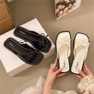 Sweet Cool Style Square-head Bow-knot Flip-flops For Women's Summer Outer Wear Soft-soled Non-