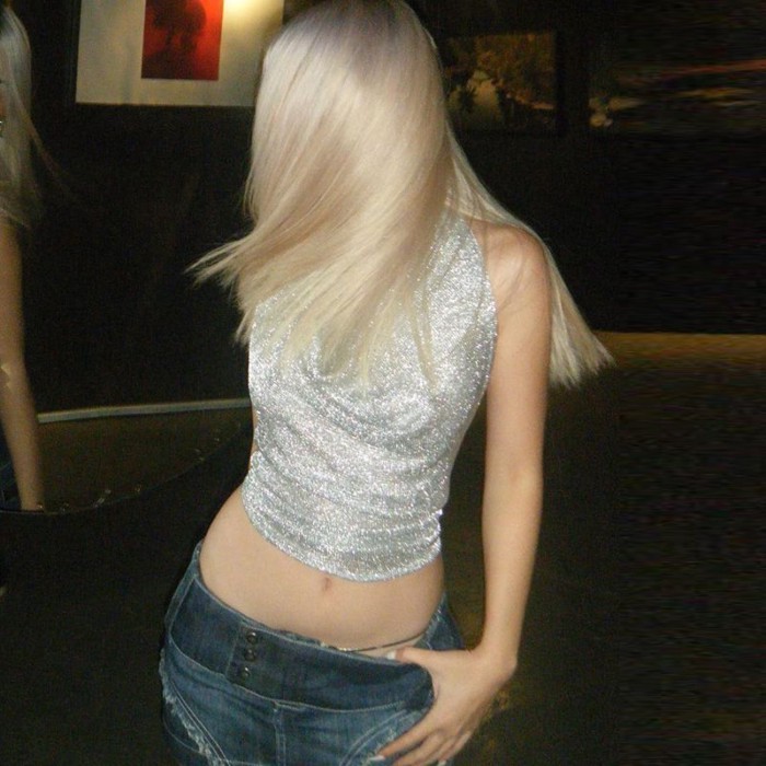 Châu Âu Mỹ gợi cảm Hotties dây cổ áo yếm nữ quai sáng bóng hở lưng lưng cao rỗng ngắn