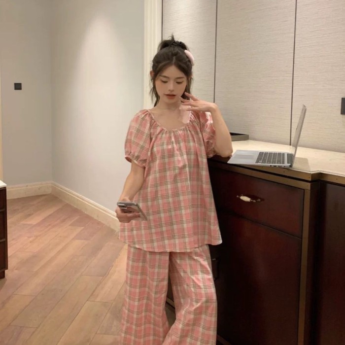 bộ đồ ngủ kẻ sọc cho nữ mùa hè mới phong cách Hàn Quốc mới dành cho sinh viên quần ngắn tay mặc