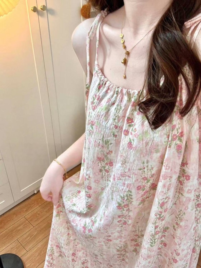 Mùa Hè  Ngọt Ngào Monet Vườn Suspender Váy Ngủ Có Miếng Lót Ngực Mới Bộ Đồ Ngủ Nữ Cao Cấp Nhà