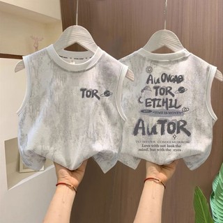 Áo phông không tay vest cotton nguyên chất mùa hè dành cho bé trai phong cách Hàn Quốc kiểu phương