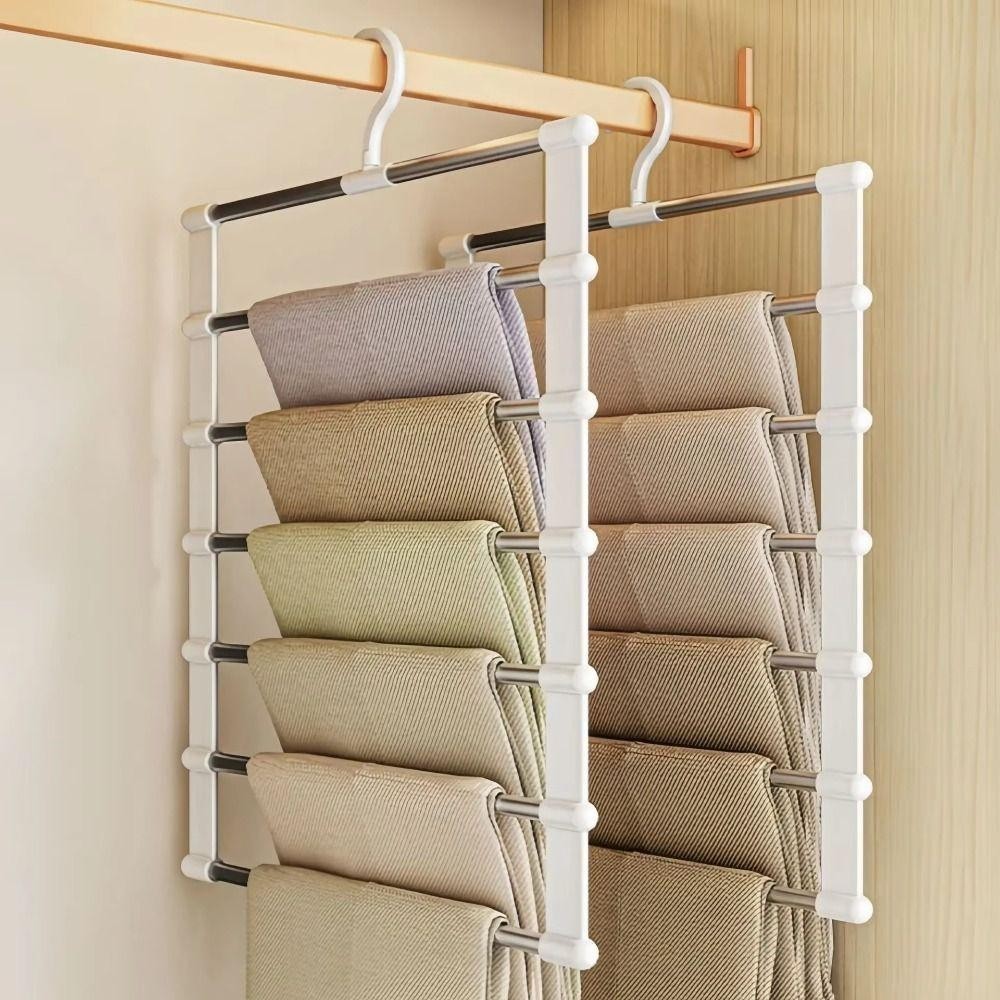 [Hàng có sẵn] 2 Móc treo quần gấp với 7 lớp Bộ sắp xếp lưu trữ đa chức năng Tiết kiệm không gian Móc treo quần chống trượt cho gia đình & ký túc xá