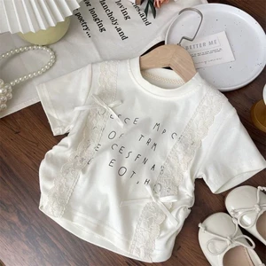 bé gái mùa hè in hoạt hình trẻ em cotton áo thun ngắn tay mới phong cách nước ngoài áo ngắn tay