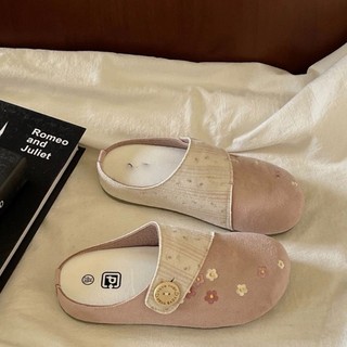 Dép Baotou Nữ Xuân Hè Mới Niche Thêu Birkenstocks Giày Lười Dép Một Chân Đế Bằng