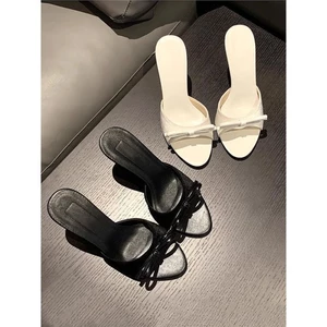 Giày sandal nơ trắng phổ biến, dép hở mũi miệng cá, dép đa năng cho nữ