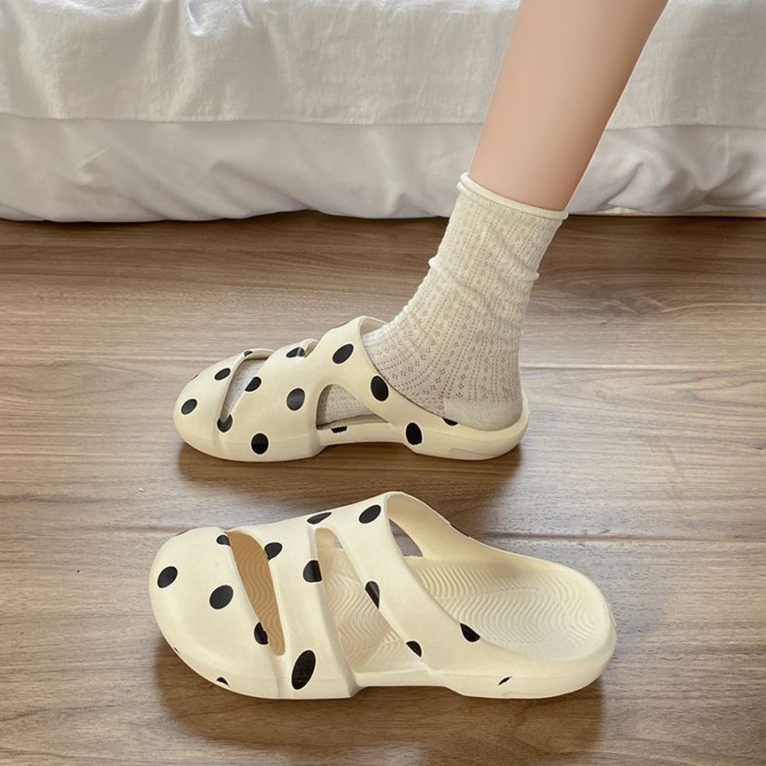 đôi sandal mũi nhọn thoáng khí nhẹ mùa hè chấm bi cho nữ đi chơi ngoài trời nhẹ chống trượt bên