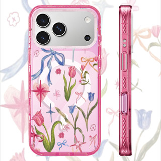 Ốp điện thoại sạc từ tính không dây Acrylic hình hoa Tulip màu hồng tương thích cho IPhone 16 PLUS 11 12 13 14 15 16 17 Pro Max Ốp lưng cứng chống sốc