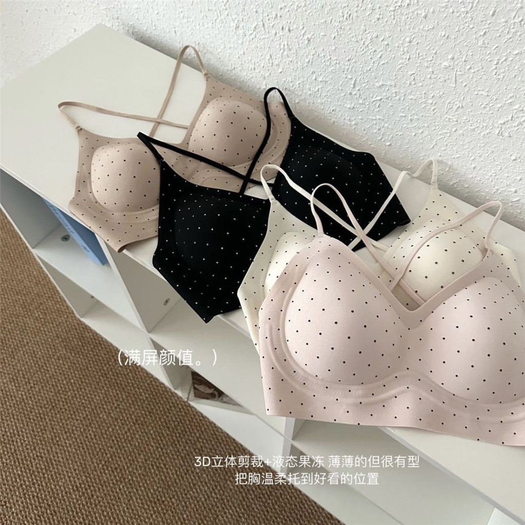 Ngọt Ngào Chấm Bi Mỏng Dây Đeo Vai Quần Lót Nữ Nhỏ Ngực Tập Hợp Không Dấu Cổ Đẹp Lưng Gợi Cảm Sling Áo Ngực