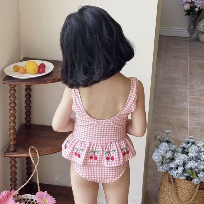Đồ bơi bé gái Đồ bơi nhanh khô cho bé Gái Kẻ sọc Hồng Cherry Đồ bơi một mảnh