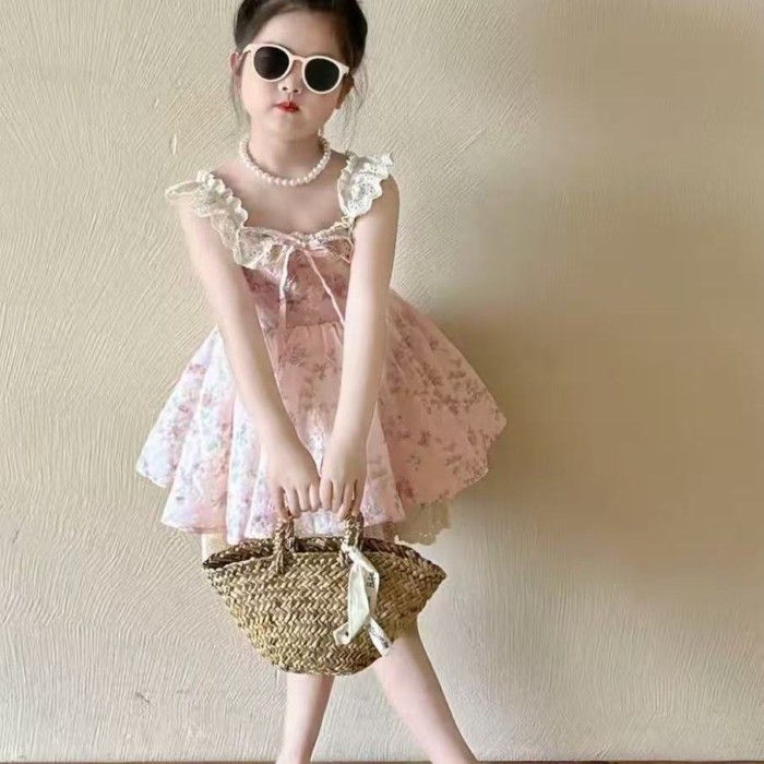 【Photo-shooting】Girls Floral Little Flying Sleeve Dress Summer New Baby Sweet Korean Style Dre
