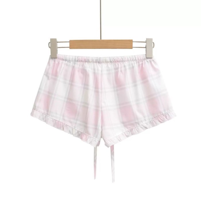 Quần short kẻ sọc cho nữ, dây rút, lưng thun, quần ống rộng, quần mặc ở nhà thông thường