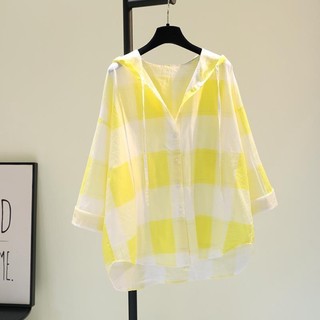 Áo hoodie cotton và vải lanh kẻ sọc màu hồng cho nữ mùa xuân mới phong cách Hàn Quốc áo sơ mi dá