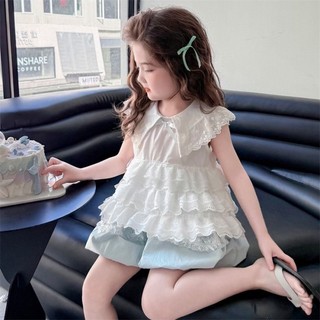 Girls Summer Korean Style Lace Doll Shirt New Baby Girl Lace Top Girl Korean Style Short Slee
