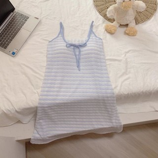 Nightgown Modal Striped Vest With Breast Pad Pajamas For Women Summer New Mid-length Home Wear