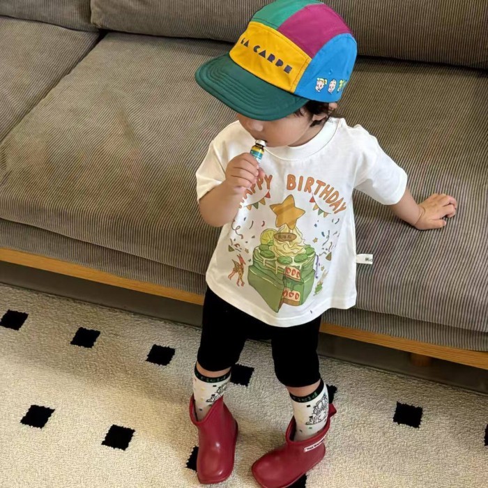 Birthday Printed Cotton Boys Short-sleeved T-shirt Korean Style Small And Medium-sized Childr