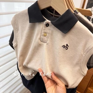 Quần áo trẻ em phong cách Hàn Quốc Áo thun ngắn tay bé trai mùa hè phong cách mới áo vest cot