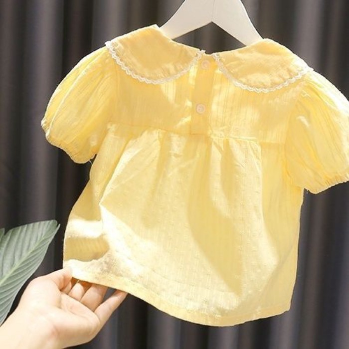 Bé Gái Búp Bê Cổ Áo Ngắn Tay Bé Gái 3 Bé Gái Áo Sơ Mi Cotton Mỏng Thoáng Khí