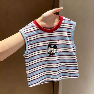 Áo vest sọc mùa hè cho bé thường ngày không tay mùa hè hoạt hình in hình trẻ em hàng đầu cho bé tra