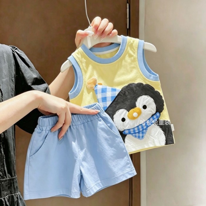 bé mùa hè siêu dễ thương bong bóng ba chiều chim cánh cụt áo vest trẻ em cotton nguyên chất hoạt