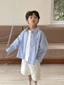Áo Sơ Mi Và Áo Khoác Bé Trai Xuân Thu Phong Cách Anh Quốc Áo Sơ Mi Trẻ Em Lớn Màu Xanh Áo Dài Ta