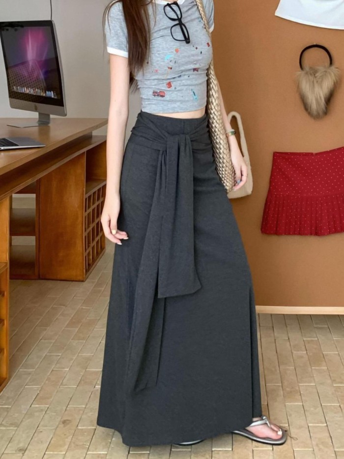 Lan ~ Mùa Hè Phong Cách Mới Ngọt Cay Drap Rend-Up Ôm Hơn Nhìn Váy Cao Cấp Hông-Wrap Chữ A Váy