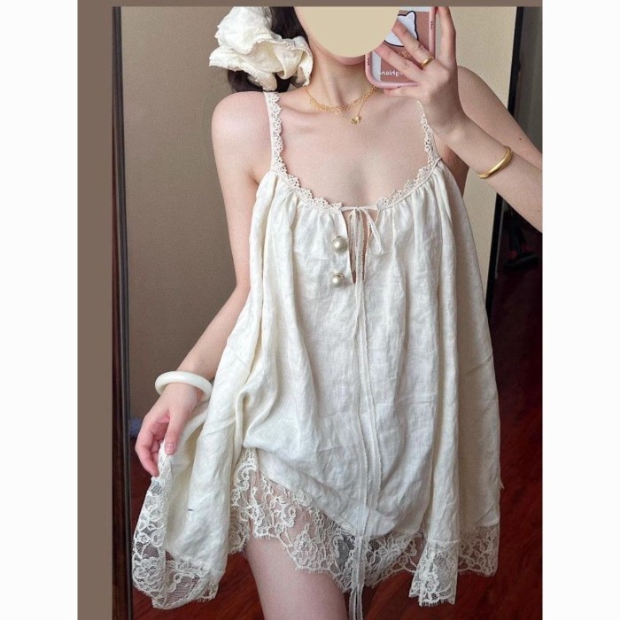 Váy ngủ gợi cảm, bà bầu có thể mặc dây treo ren, đồ ngủ ngắn, áo vest mùa hè cotton mây, quần