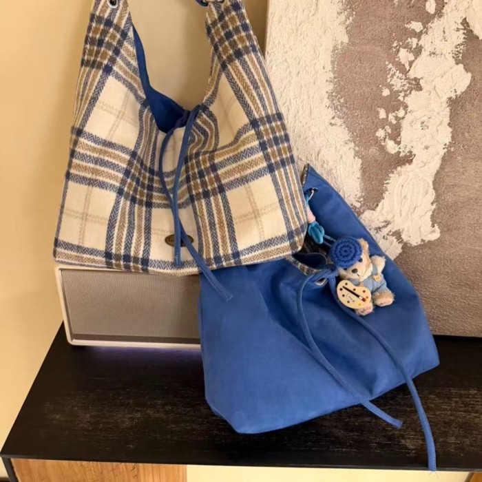 Túi tote da lộn nhỏ hai mặt phong cách Hàn Quốc, sức chứa lớn, một vai, retro, đa năng và lườ
