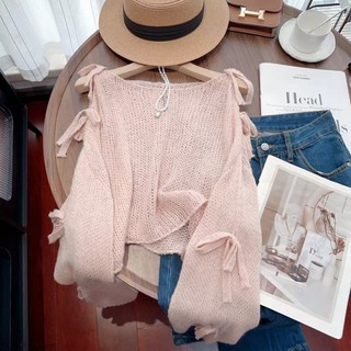 Nơ rỗng mùa xuân hè áo len phong cách mới dành cho nữ thiết kế áo len lười áo khoác chống nắn