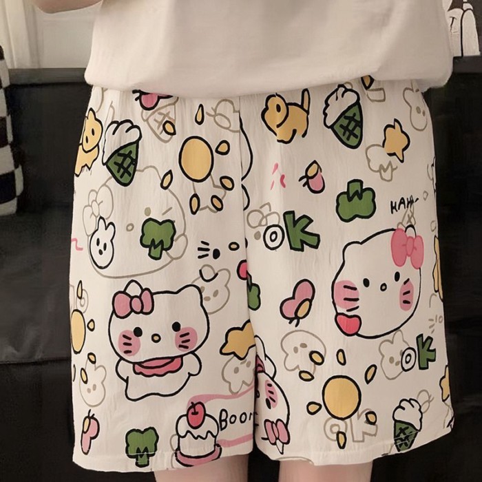 bộ đồ ngủ rộng rãi mùa hè giản dị phong cách Nhật Bản mây cotton hoạt hình dễ thương đi bộ về nhà