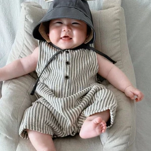 Jumpsuit không tay sọc ngang phiên bản Hàn Quốc mùa hè cho bé trai bé gái, bé trai bé gái đi