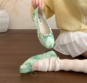 Xiaoxiangfeng Giày đơn nơ Pháp mới miệng nông cổ tích với váy giày ba lê lưới