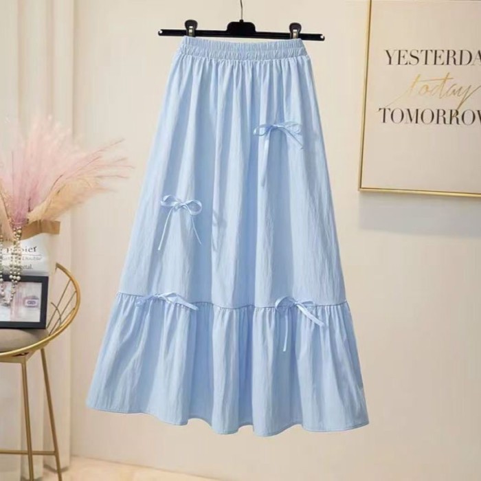 New Bow Long Skirt Matsumoto Style Slim Little Fairy Trendy High Waist Gentle Skirt