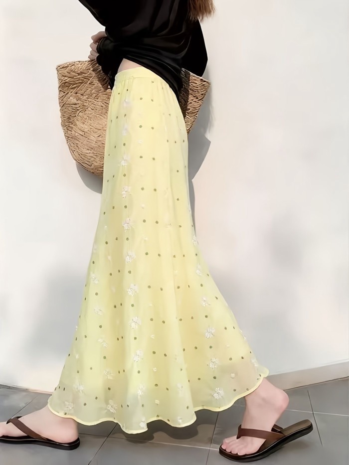 Lan ~ Phiên Bản Hàn Quốc Nhẹ Nhàng Màu Vàng Tính Khí Thiết Kế Hoa Cảm Giác Váy Nửa Chiều Dài Thời Trang Phù Hợp Với Tất Cả Trận Đấu Mùa Xuân Mùa Hè Phong Cách Mới Hợp Thời Trang