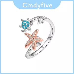 Nhẫn đồng mở trang trí Zirconia với thiết kế hình rùa và ngôi sao cho phong cách nữ