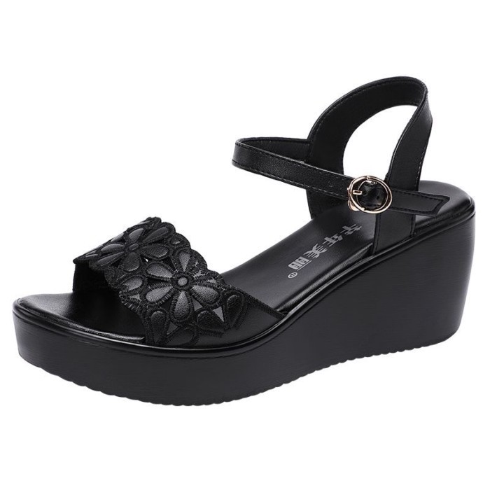 Mùa Hè Giày Sandal Đế Xuồng Nữ Nền Tảng Khóa Miệng Cá Giày Sandal Hở Mũi Size Lớn Dép Đa Năng