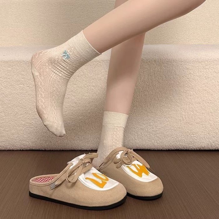 Dopamine Thời Trang Phổ Biến Đế Dày Bao Đầu Dép Nữ Buộc Dây Slip-On Chống Trơn Trượt Đa Năng Dép