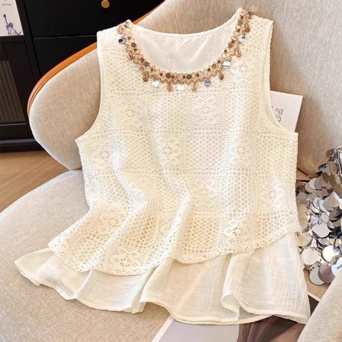 Áo vest không tay rỗng phong cách dân tộc dành cho nữ mặc ngoài mùa hè, áo sơ mi rộng thời tr