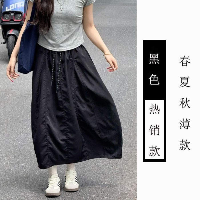 Váy bảo hộ lao động nhanh khô hải quân cho nữ, váy bí ngô mùa hè, váy phồng cạp cao phong cách miền