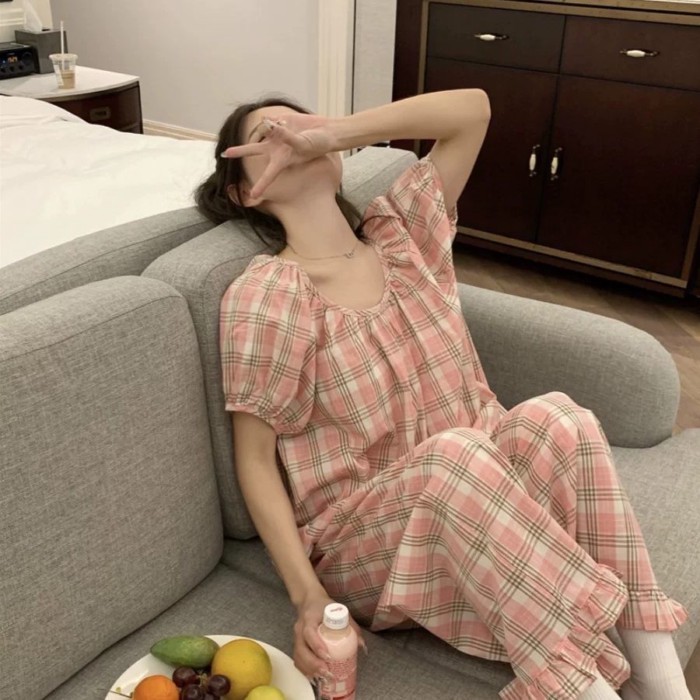 bộ đồ ngủ kẻ sọc cho nữ mùa hè mới phong cách Hàn Quốc mới dành cho sinh viên quần ngắn tay mặc