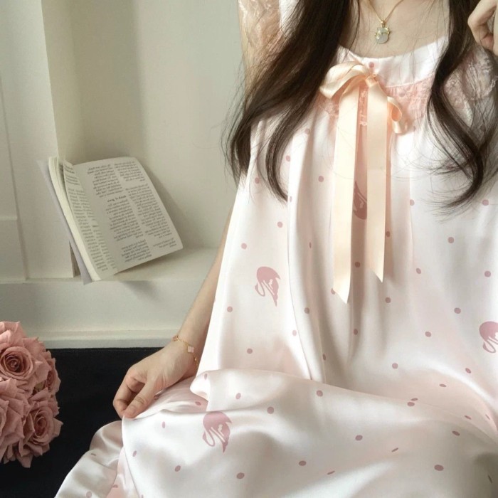 Mùa Hè Phong Cách Công Chúa Ren Chấm Bi Treo Váy Ngủ Cho Phụ Nữ Có Miếng Đệm Ngực Mùa Hè Mới