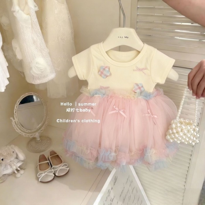 Girls Dress Summer Children's Princess Dress Baby Girl Sweet Mesh Mesh Puff Skirt Super Cute