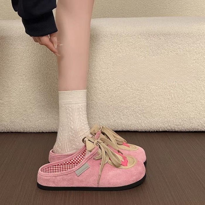 Dopamine Thời Trang Phổ Biến Đế Dày Bao Đầu Dép Nữ Buộc Dây Slip-On Chống Trơn Trượt Đa Năng Dép