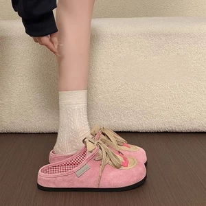 Dopamine Thời Trang Phổ Biến Đế Dày Bao Đầu Dép Nữ Buộc Dây Slip-On Chống Trơn Trượt Đa Năng Dép