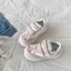 Giày thể thao Velcro màu hồng dễ thương cho nữ, giày trắng đa năng, giày bánh mì đế dày